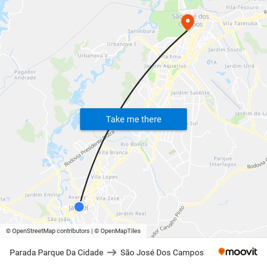 Parada Parque Da Cidade to São José Dos Campos map