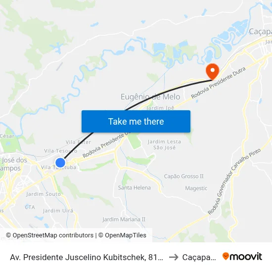Av. Presidente Juscelino Kubitschek, 8108 to Caçapava map