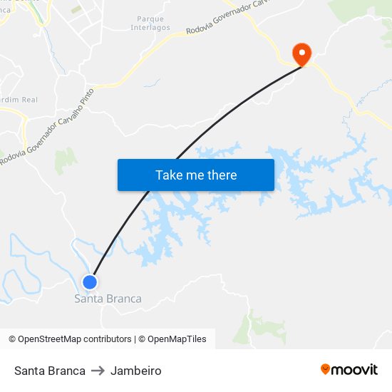 Santa Branca to Jambeiro map