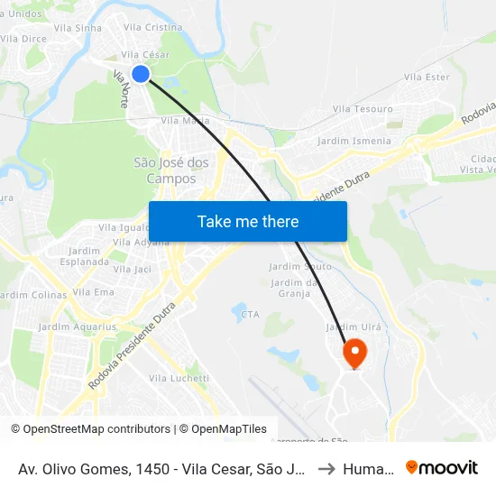 Av. Olivo Gomes, 1450 - Vila Cesar, São José Dos Campos to Humanitas map