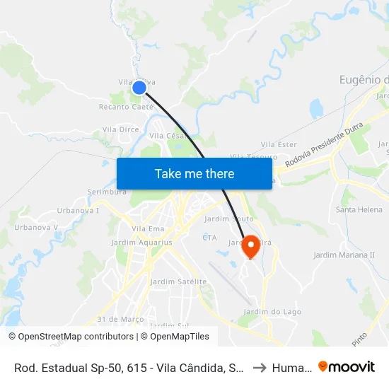 Rod. Estadual Sp-50, 615 - Vila Cândida, São José Dos Campos to Humanitas map