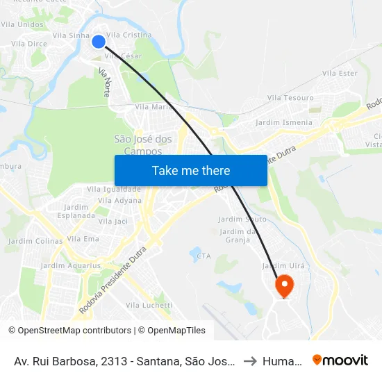 Av. Rui Barbosa, 2313 - Santana, São José Dos Campos to Humanitas map