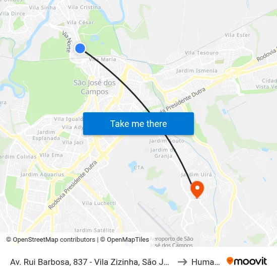 Av. Rui Barbosa, 837 - Vila Zizinha, São José Dos Campos to Humanitas map