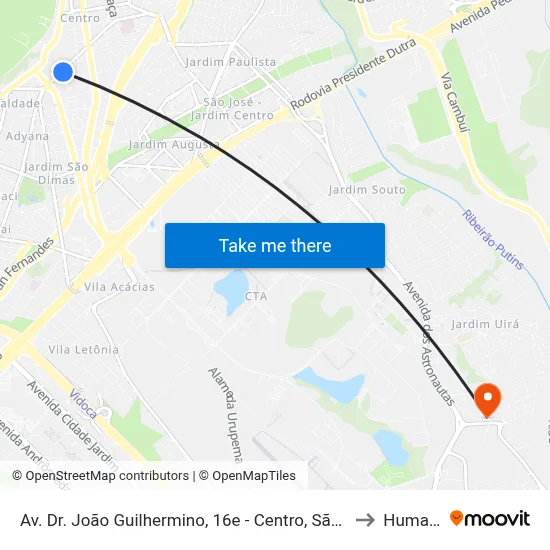 Av. Dr. João Guilhermino, 16e - Centro, São José Dos Campos to Humanitas map