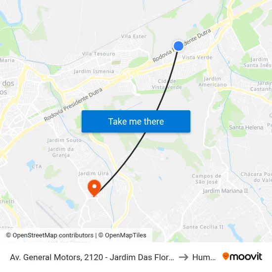 Av. General Motors, 2120 - Jardim Das Flores, São José Dos Campos to Humanitas map