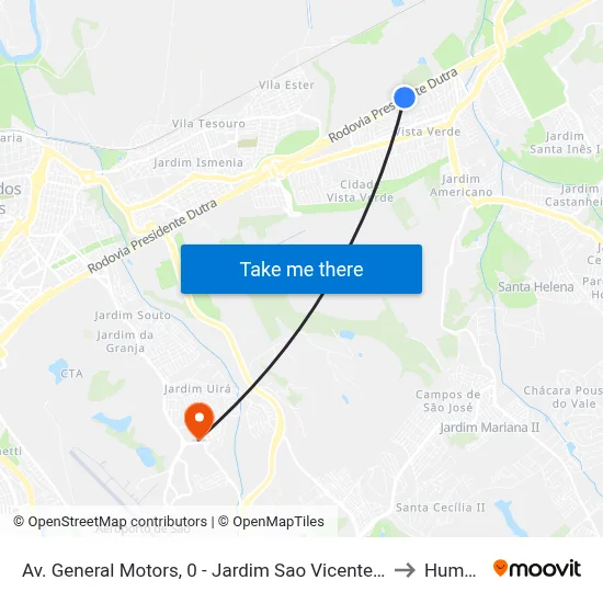 Av. General Motors, 0 - Jardim Sao Vicente, São José Dos Campos to Humanitas map