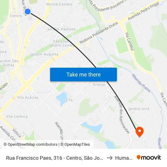 Rua Francisco Paes, 316 - Centro, São José Dos Campos to Humanitas map