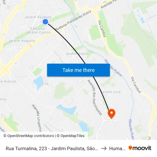 Rua Turmalina, 223 - Jardim Paulista, São José Dos Campos to Humanitas map