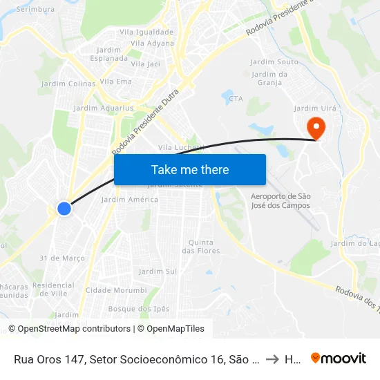 Rua Oros 147, Setor Socioeconômico 16, São José Dos Campos - São Paulo, Brasil - Palmeiras De São José, São José Dos Campos to Humanitas map