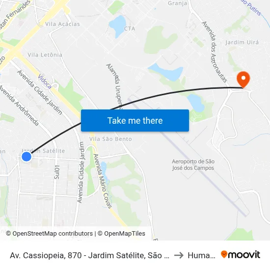 Av. Cassiopeia, 870 - Jardim Satélite, São José Dos Campos to Humanitas map