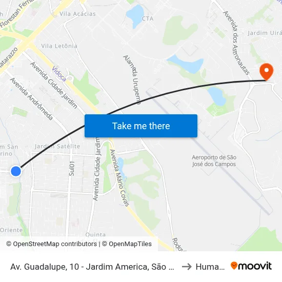 Av. Guadalupe, 10 - Jardim America, São José Dos Campos to Humanitas map
