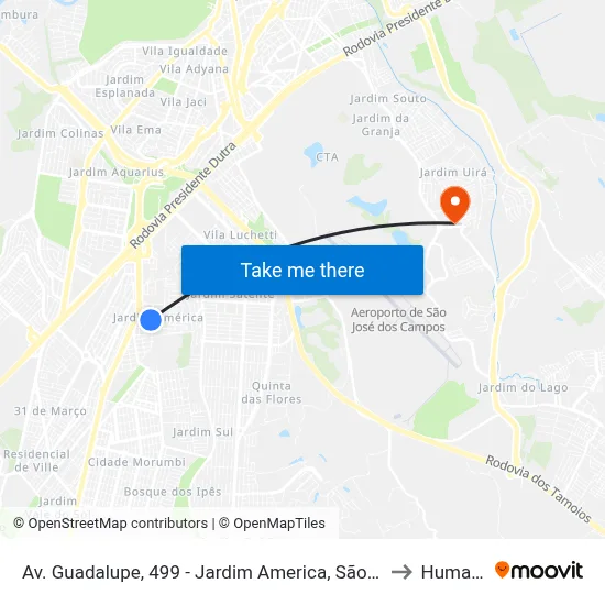 Av. Guadalupe, 499 - Jardim America, São José Dos Campos to Humanitas map