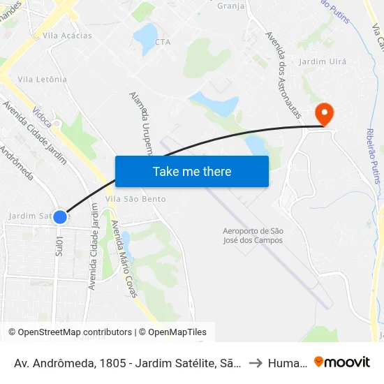Av. Andrômeda, 1805 - Jardim Satélite, São José Dos Campos to Humanitas map