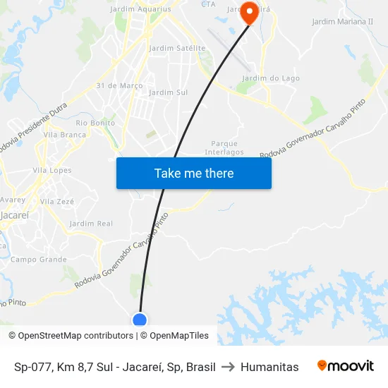 Sp-077, Km 8,7 Sul - Jacareí, Sp, Brasil to Humanitas map