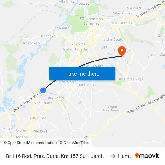 Br-116 Rod. Pres. Dutra, Km 157 Sul - Jardim Limoeiro, São José Dos Campos to Humanitas map