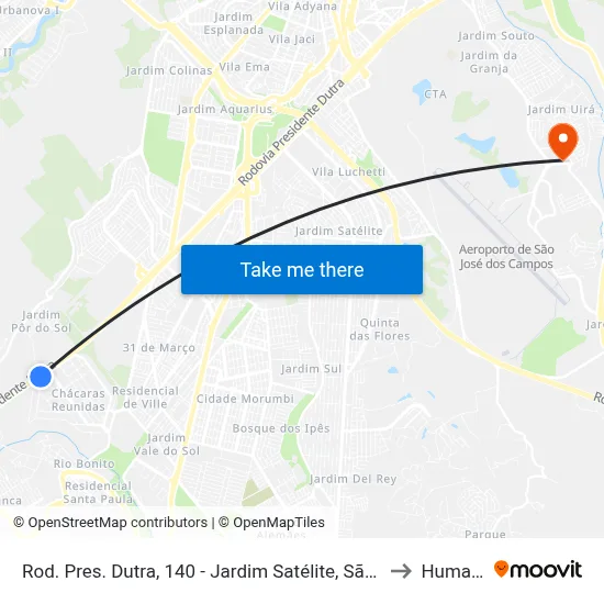 Rod. Pres. Dutra, 140 - Jardim Satélite, São José Dos Campos to Humanitas map