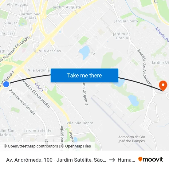 Av. Andrômeda, 100 - Jardim Satélite, São José Dos Campos to Humanitas map