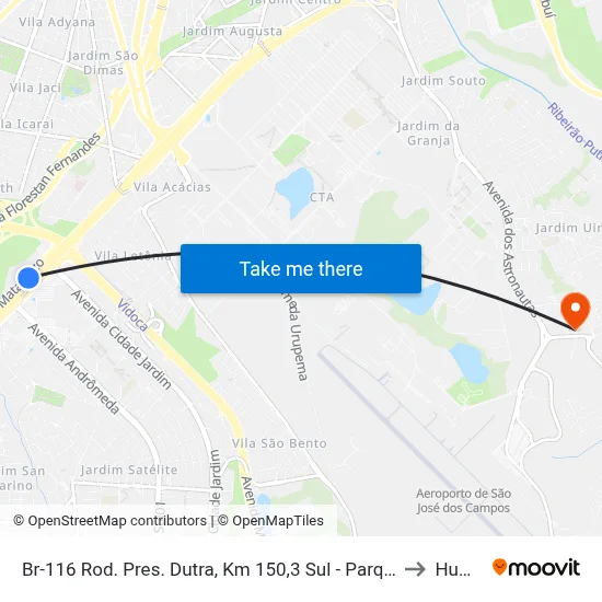 Br-116 Rod. Pres. Dutra, Km 150,3 Sul - Parque Res. Aquarius, São José Dos Campos to Humanitas map