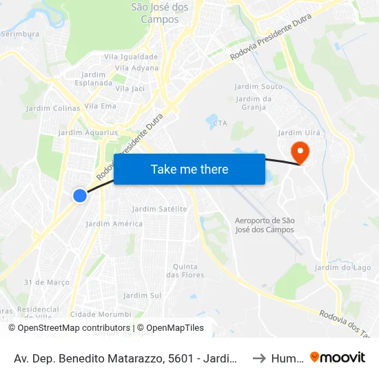 Av. Dep. Benedito Matarazzo, 5601 - Jardim Alvorada, São José Dos Campos to Humanitas map