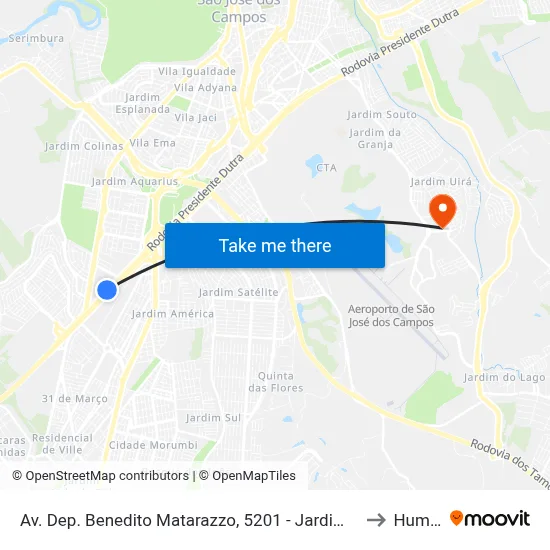 Av. Dep. Benedito Matarazzo, 5201 - Jardim Alvorada, São José Dos Campos to Humanitas map