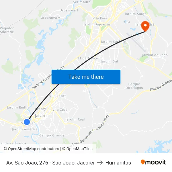 Av. São João, 276 - São João, Jacareí to Humanitas map
