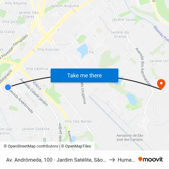 Av. Andrômeda, 100 - Jardim Satélite, São José Dos Campos to Humanitas map