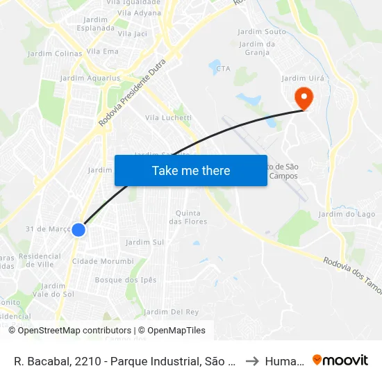 R. Bacabal, 2210 - Parque Industrial, São José Dos Campos to Humanitas map