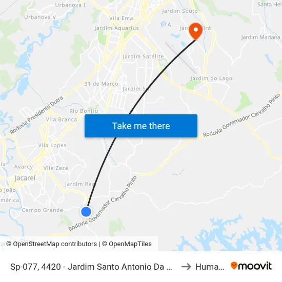Sp-077, 4420 - Jardim Santo Antonio Da Boa Vista, Jacareí to Humanitas map