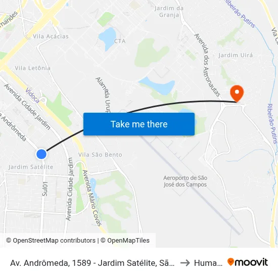 Av. Andrômeda, 1589 - Jardim Satélite, São José Dos Campos to Humanitas map