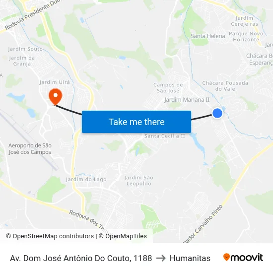Av. Dom José Antônio Do Couto, 1188 to Humanitas map