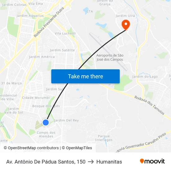 Av. Antônio De Pádua Santos, 150 to Humanitas map
