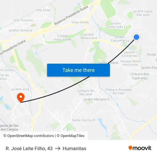 R. José Leite Filho, 43 to Humanitas map