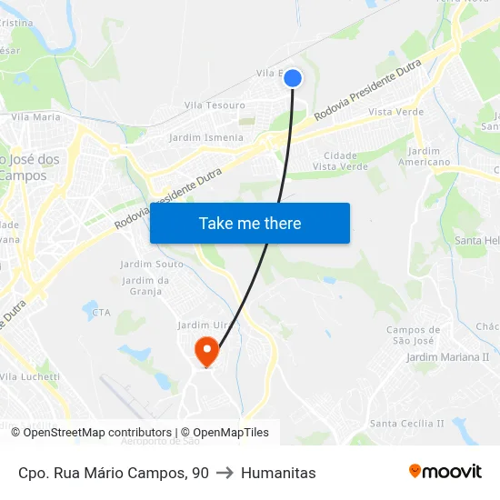 Cpo. Rua Mário Campos, 90 to Humanitas map