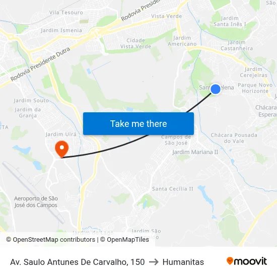 Av. Saulo Antunes De Carvalho, 150 to Humanitas map