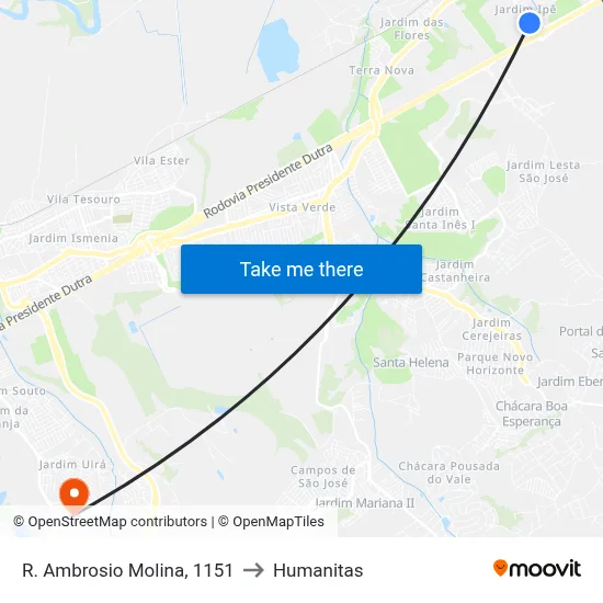 R. Ambrosio Molina, 1151 to Humanitas map