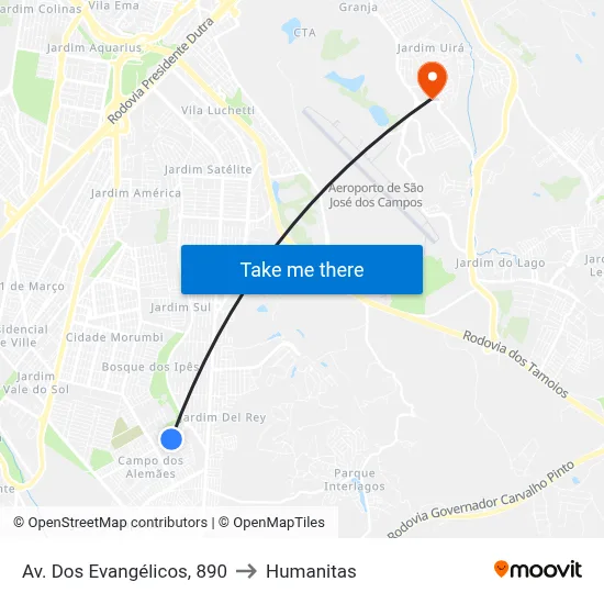 Av. Dos Evangélicos, 890 to Humanitas map