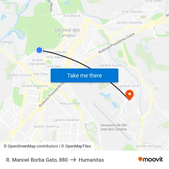 R. Manoel Borba Gato, 880 to Humanitas map