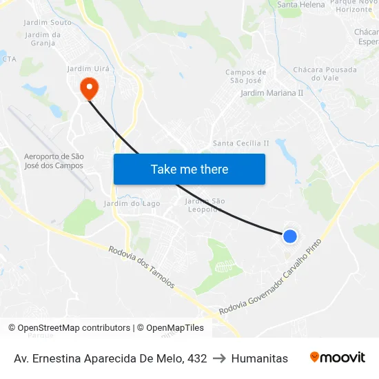 Av. Ernestina Aparecida De Melo, 432 to Humanitas map
