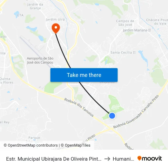 Estr. Municipal Ubirajara De Oliveira Pinto, S/Nº to Humanitas map