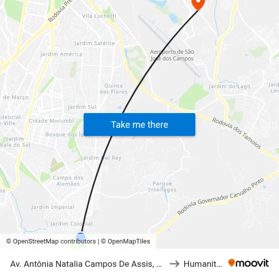 Av. Antônia Natalia Campos De Assis, 154 to Humanitas map