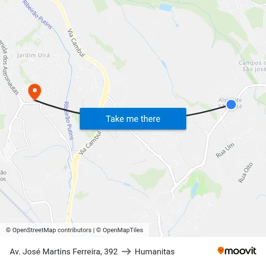 Av. José Martins Ferreira, 392 to Humanitas map