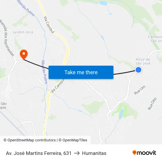 Av. José Martins Ferreira, 631 to Humanitas map