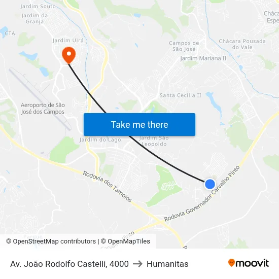 Av. João Rodolfo Castelli, 4000 to Humanitas map