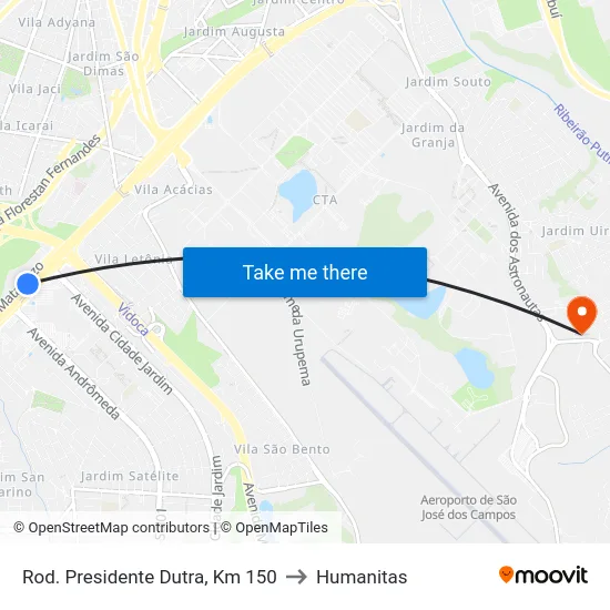 Rod. Presidente Dutra, Km 150 to Humanitas map