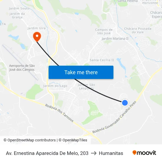 Av. Ernestina Aparecida De Melo, 203 to Humanitas map