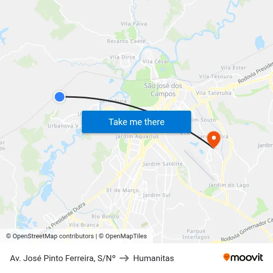Av. José Pinto Ferreira, S/Nº to Humanitas map