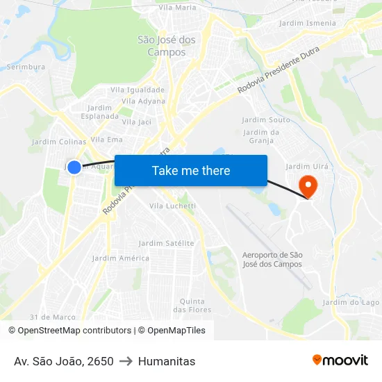 Av. São João, 2650 to Humanitas map