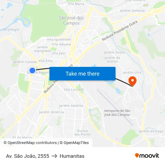 Av. São João, 2555 to Humanitas map