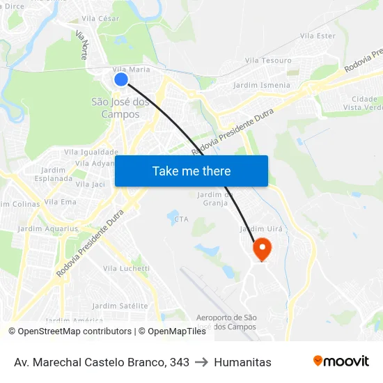 Av. Marechal Castelo Branco, 343 to Humanitas map