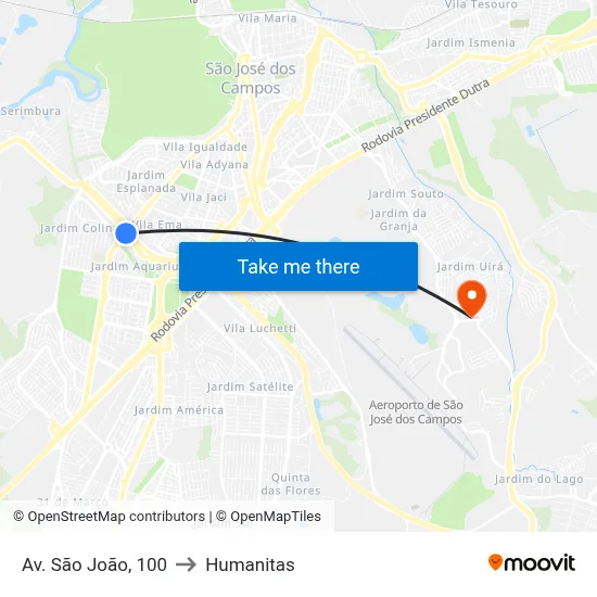 Av. São João, 100 to Humanitas map